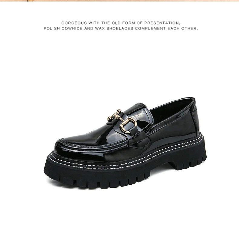 New Men Patent Leather Loafers Fashion Casual Shoes Male Thick Sole Increased Height Slip On Breathable Comfortable Driving Shoe