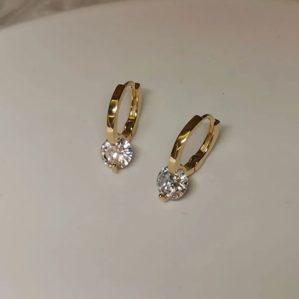 2024 New Fashion Gold Color Round Zircon Simple Drop Dangle Earrings for Women Charm Korean Hoop Jewelry Wedding Birthday Gift