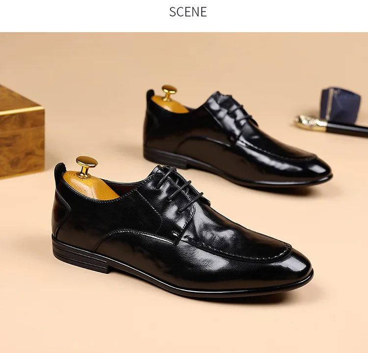 Spring Autumn New Pointed Toe Leather Shoes Men Fashion Business Casual Shoe Male Lace Designer Solid Color Wedding Shoes Man