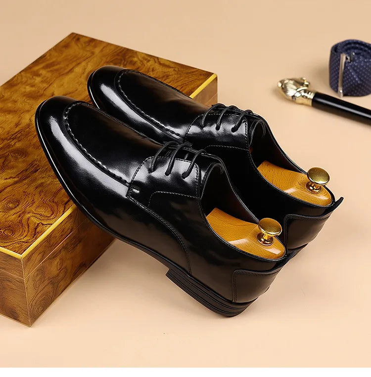 Spring Autumn New Pointed Toe Leather Shoes Men Fashion Business Casual Shoe Male Lace Designer Solid Color Wedding Shoes Man