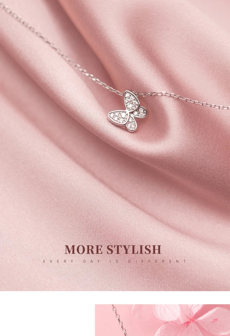 2025 New 925 Sterling Silver Sparkling Zircon Dancing Butterfly Tiny Mini Pendant for Women Fine Jewelry Birthday Gift