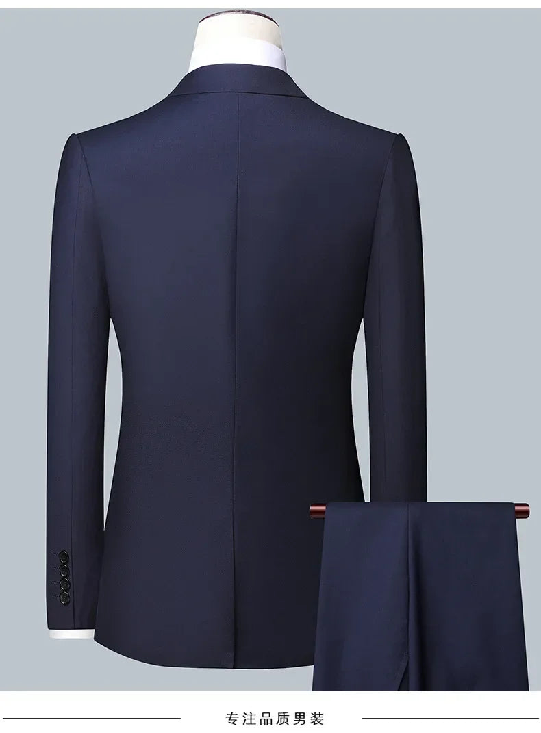 Suit  Outdoor Gentleman Solid-color Men's Fashionable Formal Business Wedding Hosting Banquets Casual and Fitted Gentle Suit