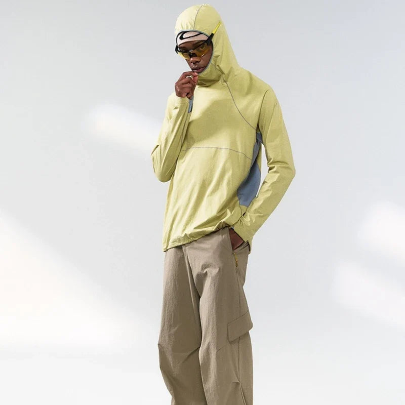 Unisex  Breathable T-Shirt, Moisture Wicking Quick-Dry Hooded, Outdoor Sports Tech Wear Hooded Long-sleeve Tracksuit