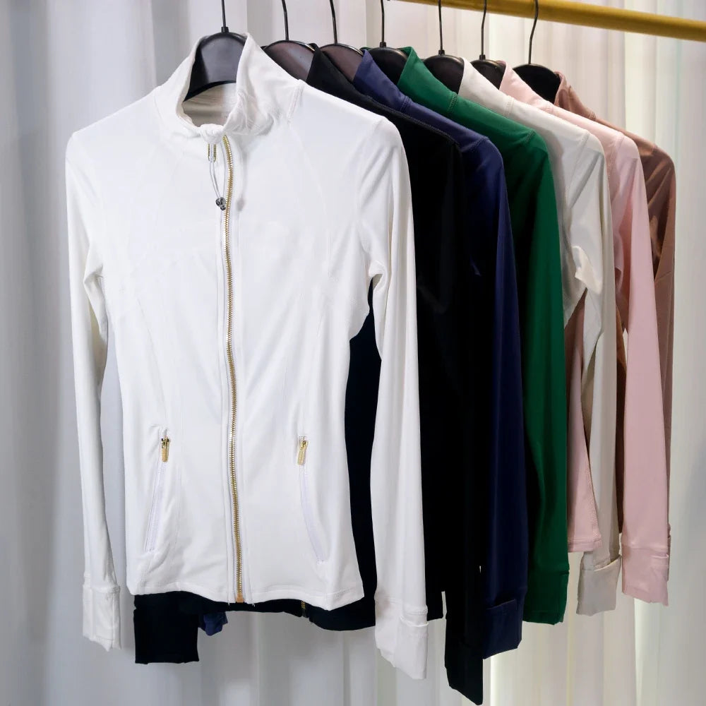 New Version Gold Zipper Slimming Jacket Yoga Stand Collar Coat Slim Fit Quick-Dry Sports Thin Twilight Rose Gold Summer