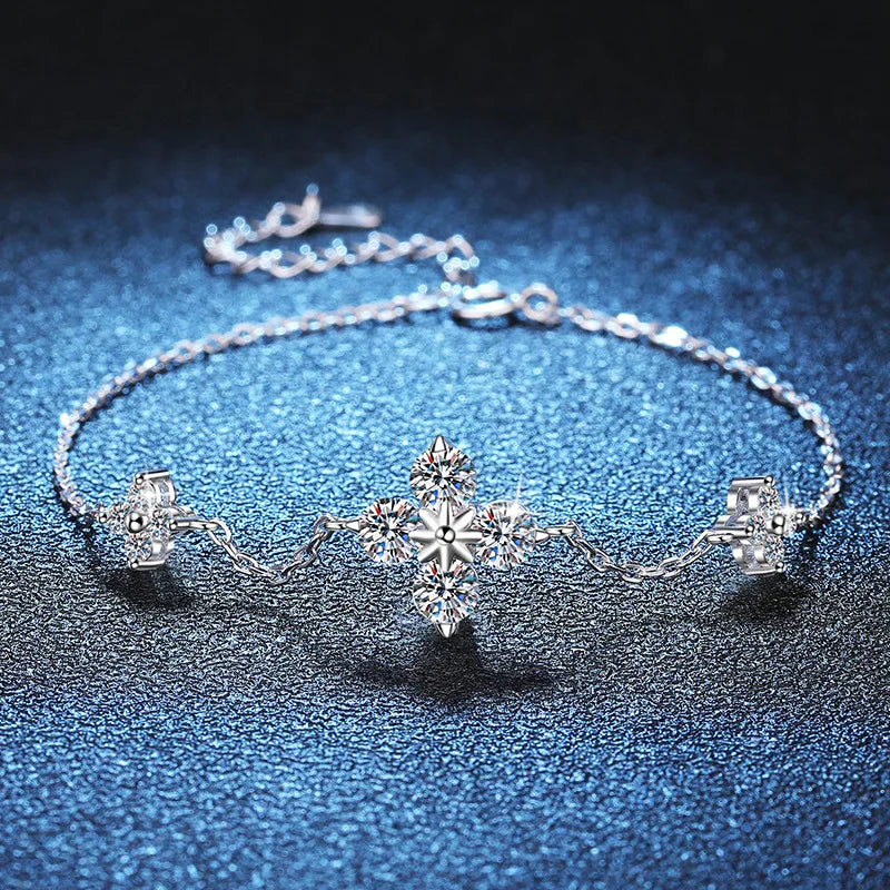 Lucky Clover GRA Certified 1.2cttw D Color Moissanite Diamond Bracelet for Women 925 Silver Plated 18k Hand Link Bracelets