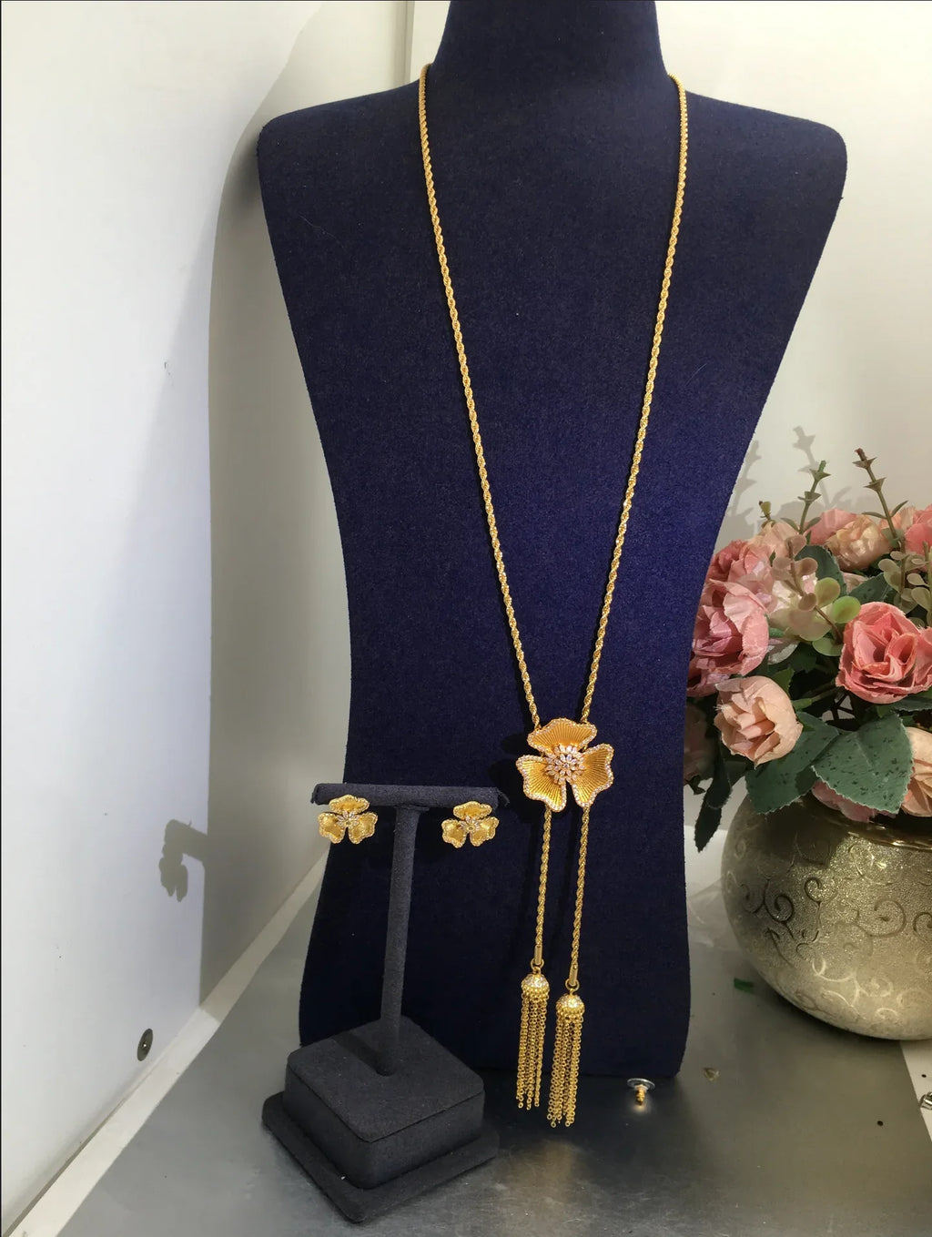 Trendy Fashion2PCS Luxury  flower Indian Jewelry Sets For Women Wedding Party Indian Dubai Bridal jewelry Set