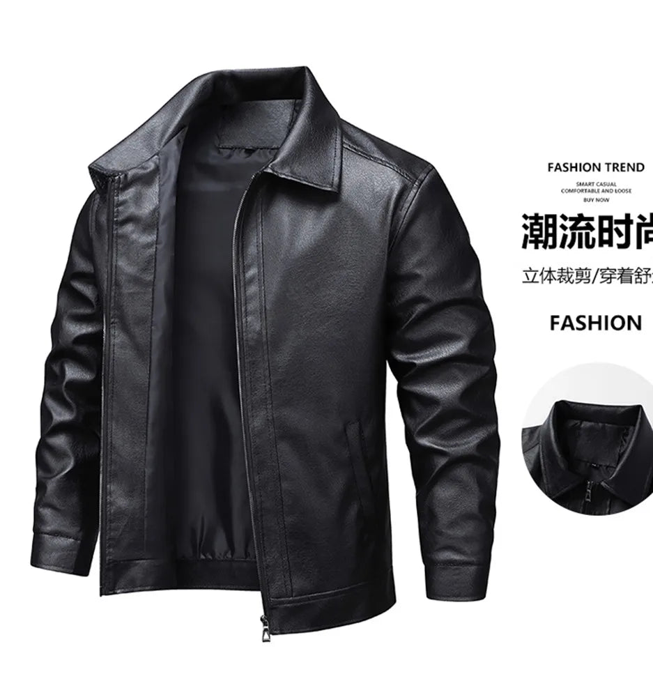 2025 new spring and autumn men's turn-down collar leather jacket men casual coat men's top windproof Loose fit trendy jacket