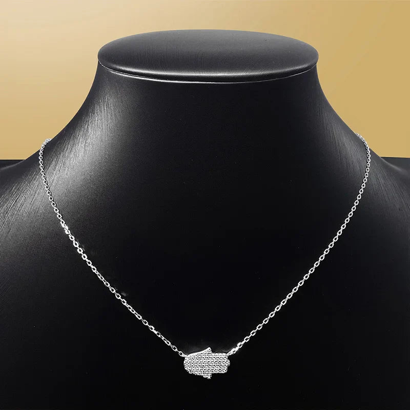 18k Plated Certified Moissanite Necklaces for Women Hand Shape Full Diamond Pendant Dainty Jewelry Pure S925 Silver