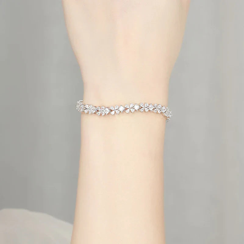 Original Clover Pear Cut Zircon Tennis Bracelet for Women Lady S925 Silver High Carbon Gemstone Link Bracelets Wholesale