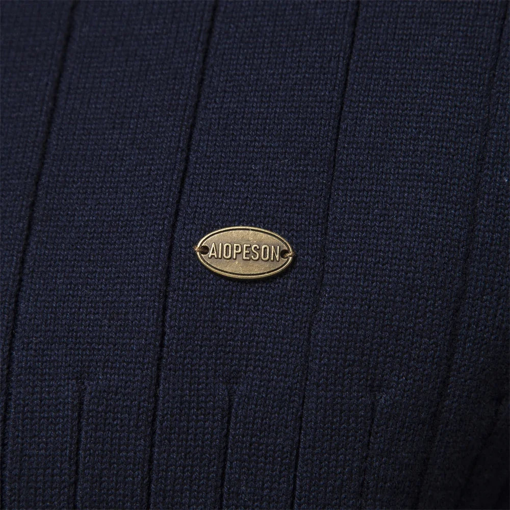 2024 Autumn Quarter Zipper Mock Neck Pullover Sweaters for Men Quality Warm Winter Cotton Knitted Men's Sweaters