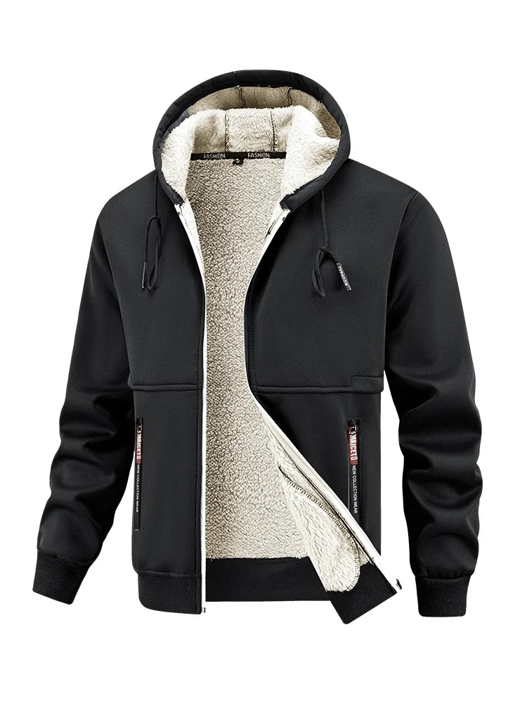European Winter New Lamb Fleece Thick Coat Men's Outdoor Sports and Leisure Thick Hooded Jacket Top