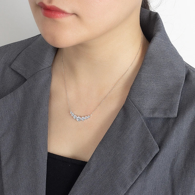 All Moissanite Necklace for Women S925 Pure Silver Smile Sparkling Diamond Pendant Fashion Luxury Jewelry Party Gift