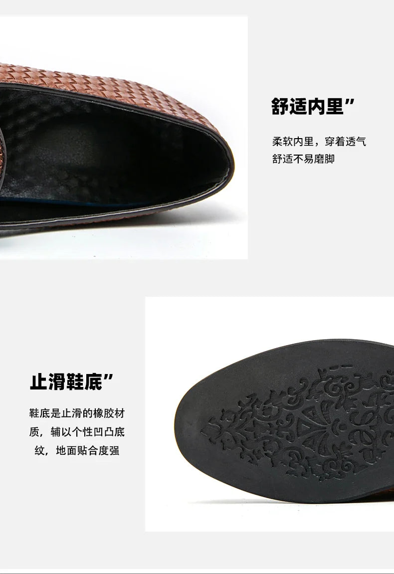 British Style Weave Pattern Microfiber Leather Monk Shoes Mens Buckle Party Wedding Loafers Moccasins Men Driving Flats