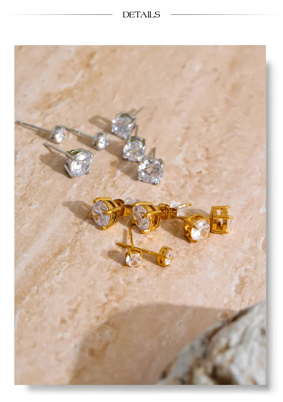 1Set High Quality Shiny Cubic Zirconia Round Stud Earrings Daily Stainless Steel Versatile Premium Jewelry Party Gift