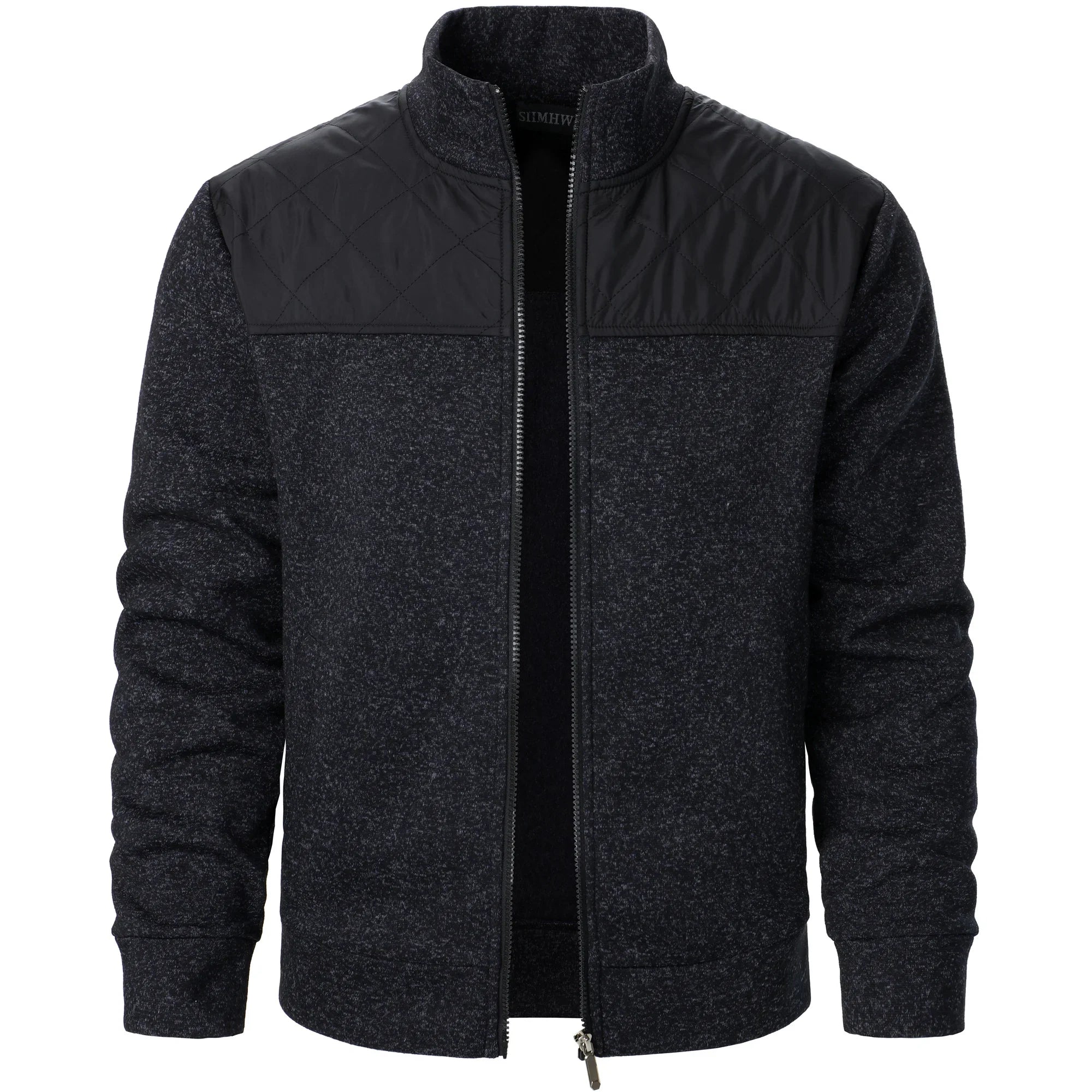 Autumn/winter men's stand-up collar striped check zipper sweater coat with color