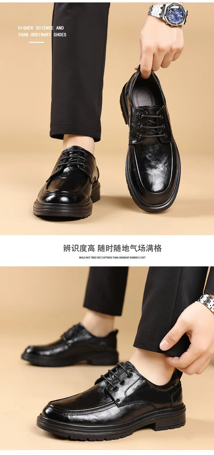 2026 Spring Autumn New Dress Shoes for Men Lace Designer Fashion Leather Shoes Male Black Business Casual Platform Shoe Man