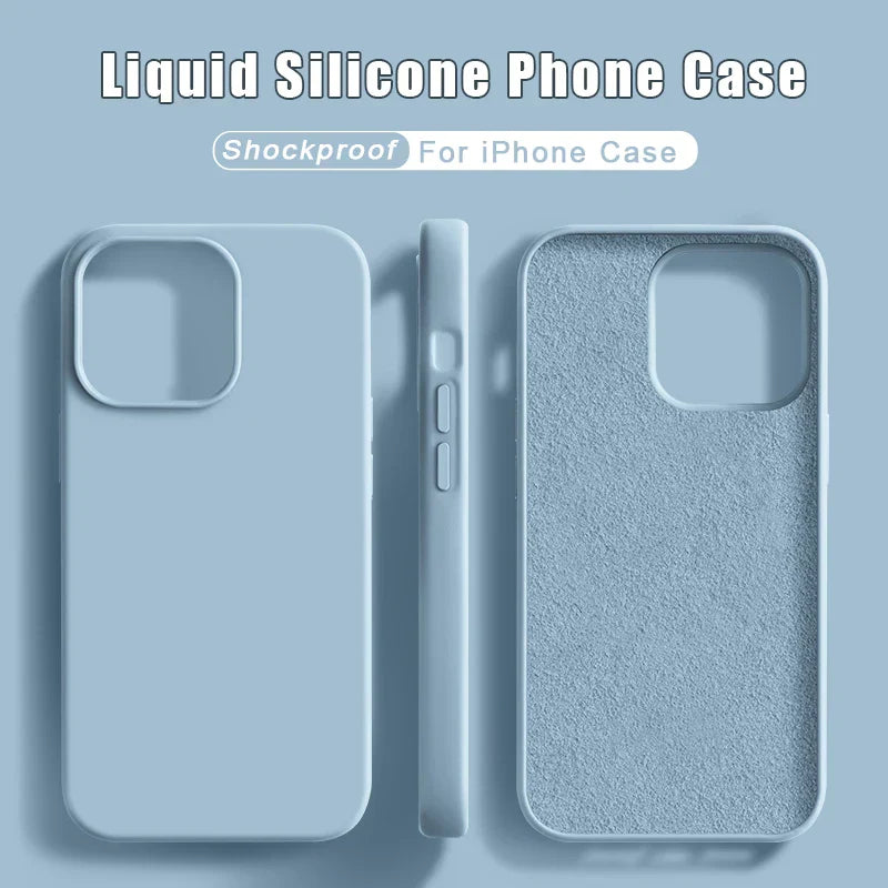 Luxury Liquid Silicone Phone Case For iPhone 15 13 12 11 14 Pro Max Bumper Cover 15 Plus Shockproof Protective Cases Accessories