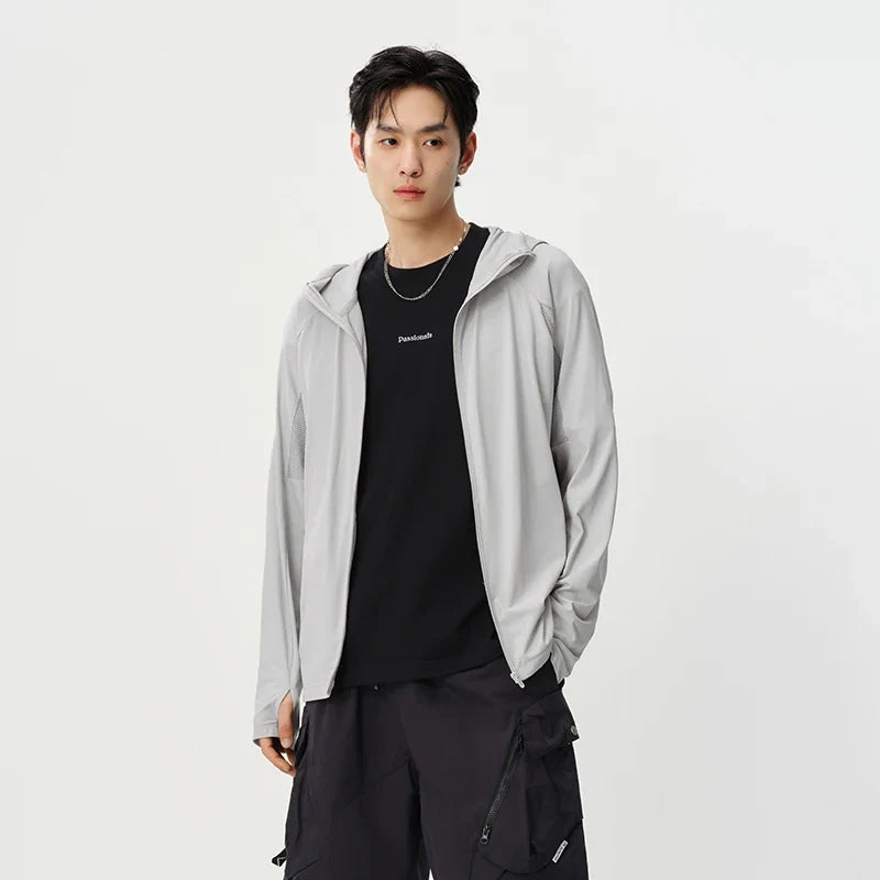 Men Jacket UV Protection Cool Feeling Breathable Knit Elastic Hooded 2026 Summer Comfortable Outdoor Fashion Top
