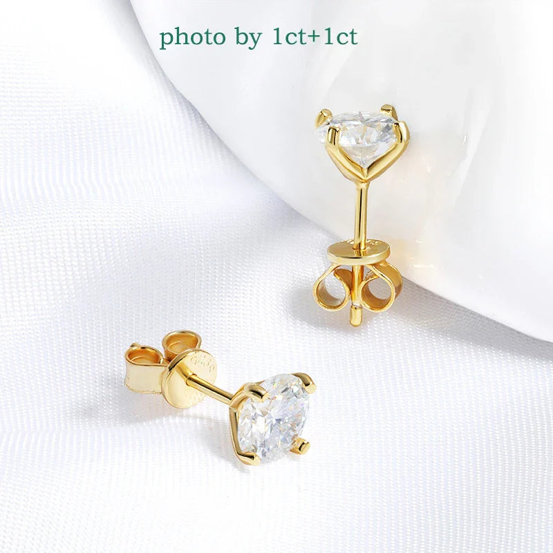 Original S925 Sterling Silver Moissanite Stud Earrings VVS Round Cut 18k Gold Imitation Diamond Ear Studs for Women Gift