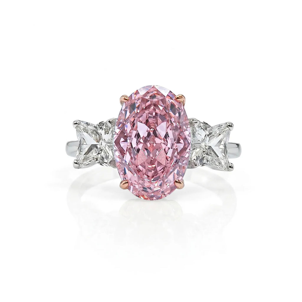 S925 Silver Ring 8 * 12mm Elliptical Zircon Powder Ice Flower Cut Ring Sweet Wind Jewelry