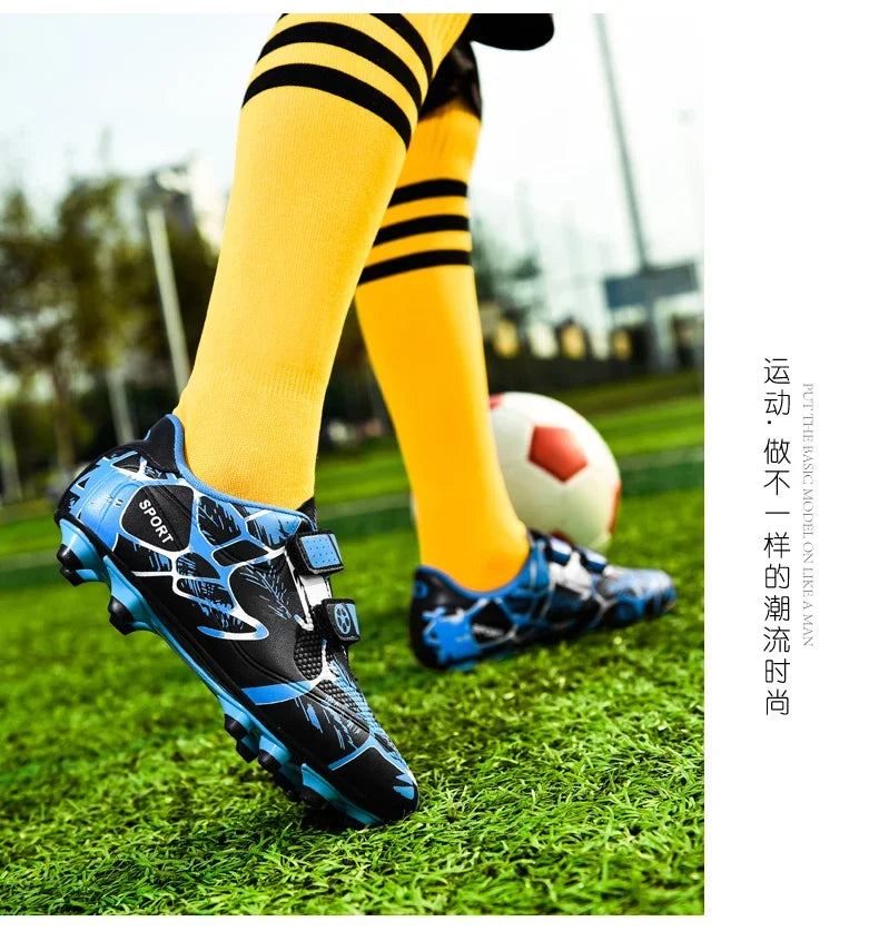 Kids Soccer Shoes Outdoor Non-Slip Football Sports Shoes Boy Training Shoes Child HOOK&LOOP Lightweight Children's Soccer Cleats