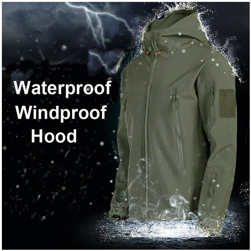 Men's Winter Fleece Warm Sharkskin Tactical Outdoor Jackets Camping Hiking Trekking Hunting Military Climbing Cargo Hooded Coat