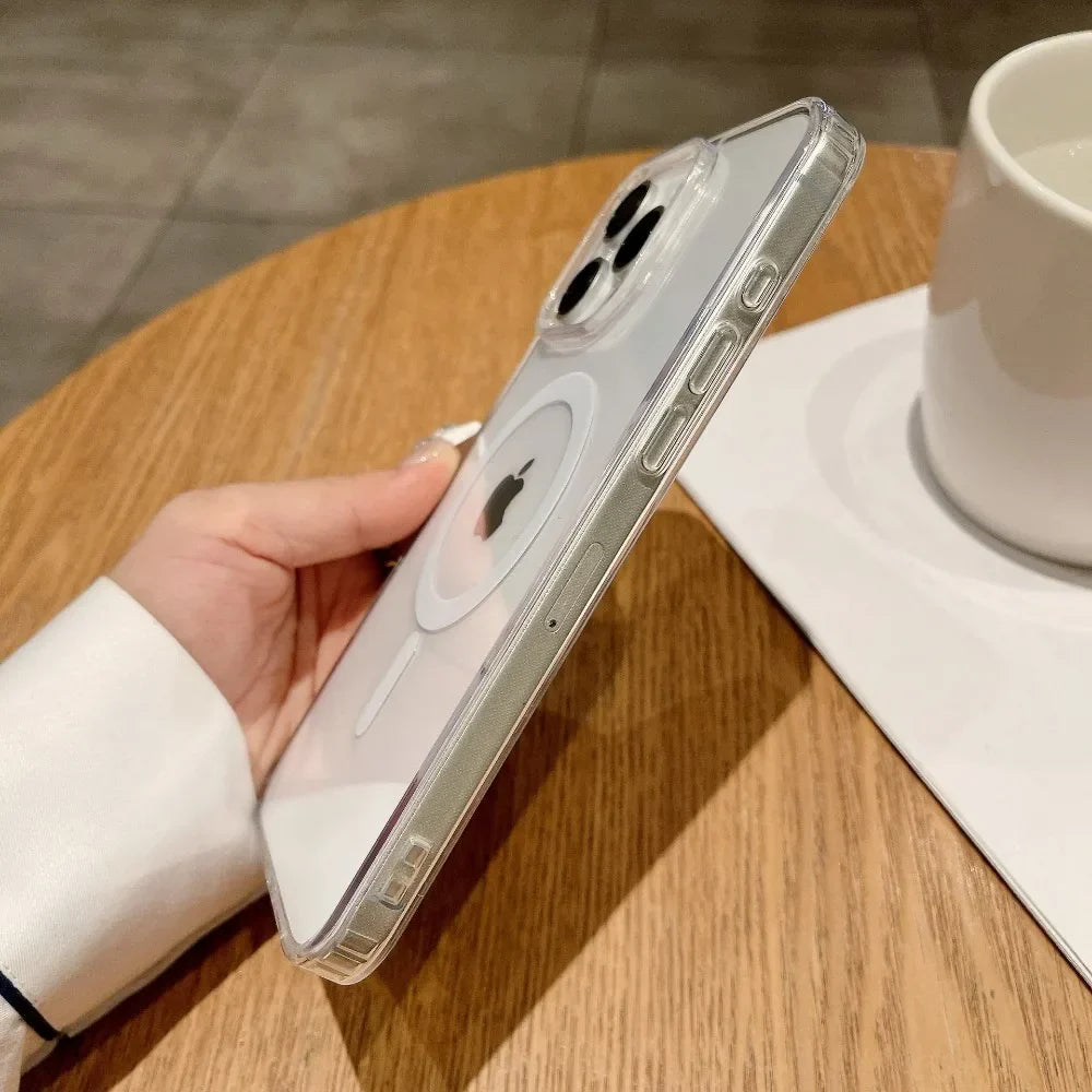 Luxury Clear Magnetic Case for MagSafe for iPhone 16 Plus 16 Pro Max Case With Camera Touch Buttons Case Wireless Charging Cover