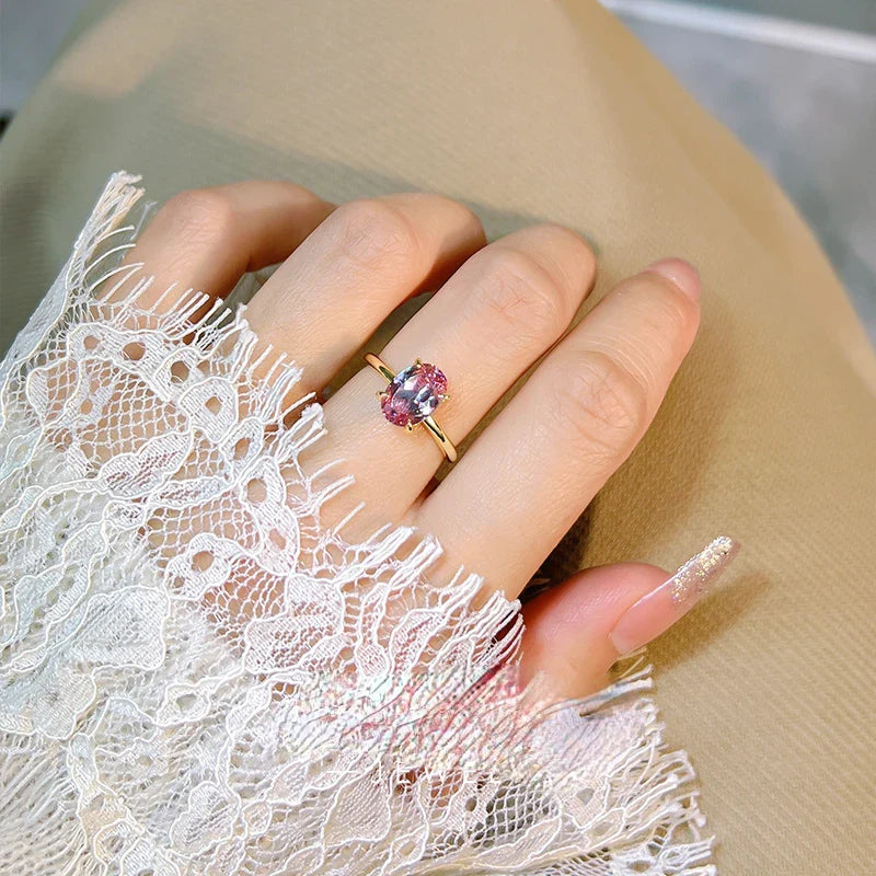 Afghan Dreamy Pink Tourmaline 925 Silver Ring Pigeon Egg Minimalist Ins Style Light Luxury Daily Fairy