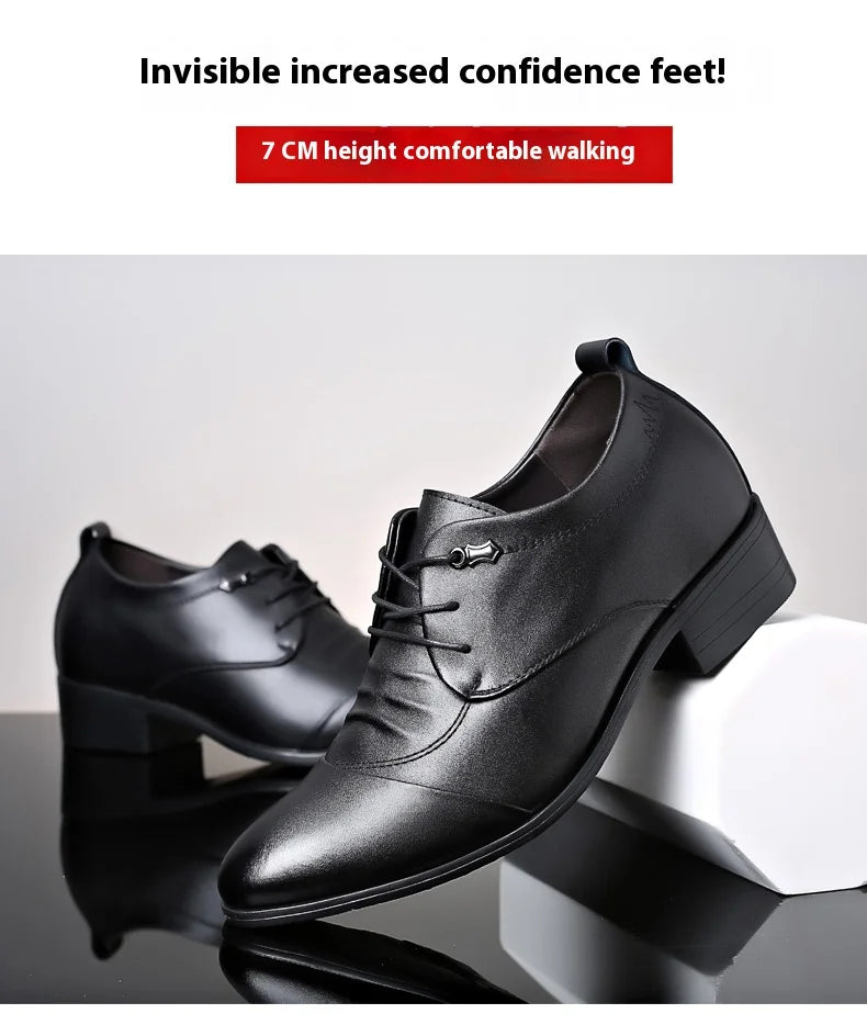 Business Men Oxford Leather Shoes Elevator Man Height Increase Insole 6CM White Black Thick Soled Formal Casual Shoes