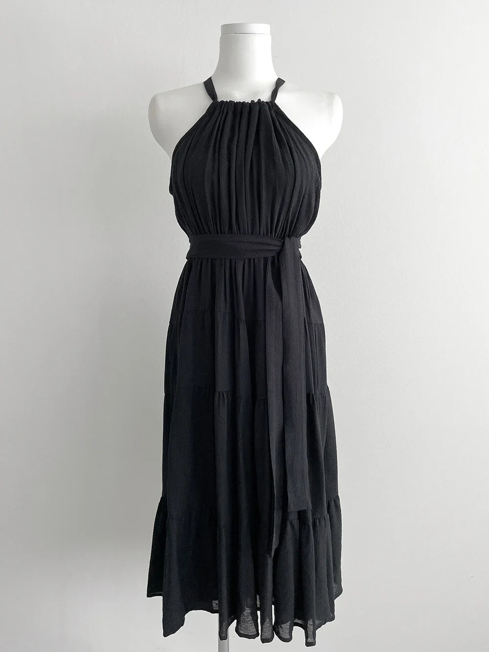 Korean Style Summer Slimming Necktie Waist Cinched Sleeveless Vest Long Dress Women's Fashionable Commute Style Inner Wear