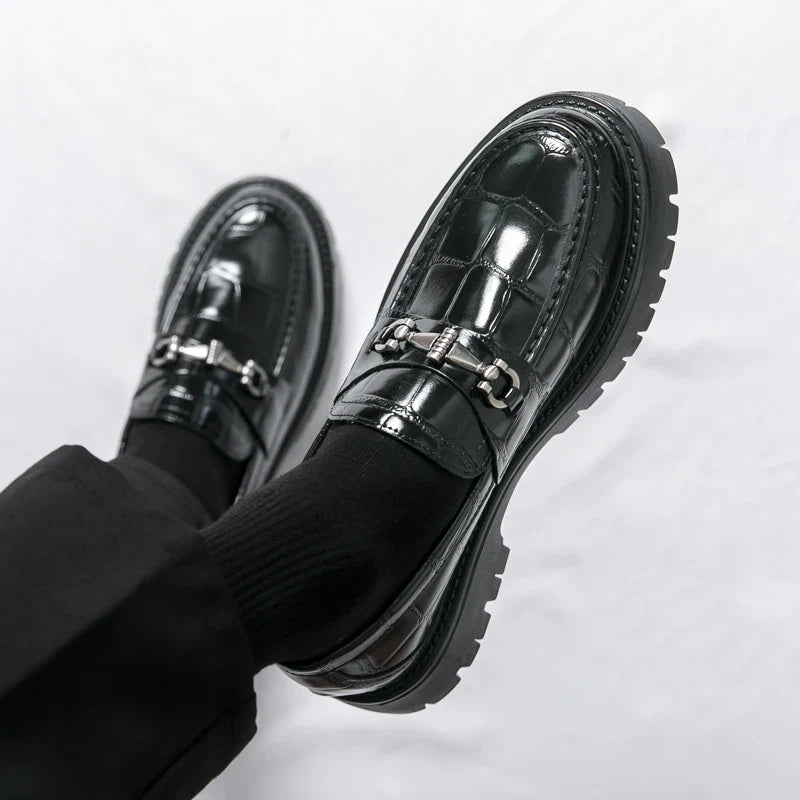 Men's Retro Platform Loafers – Vintage Casual Leather Slip-On Shoes EU 40–48
