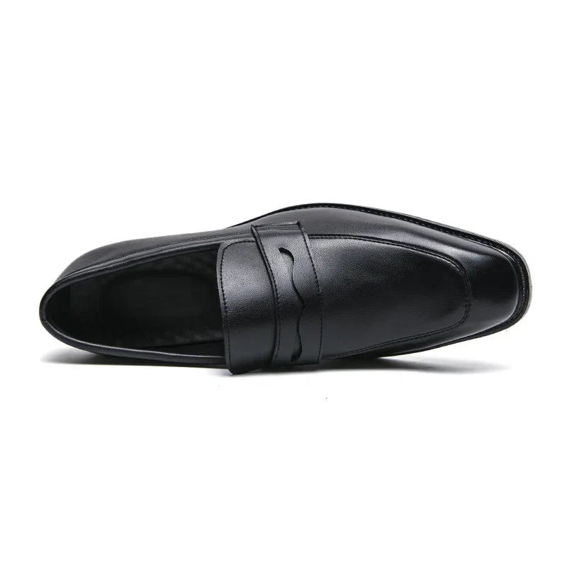 Men’s leather penny loafers pointed toe slip-on dress shoes business casual brown