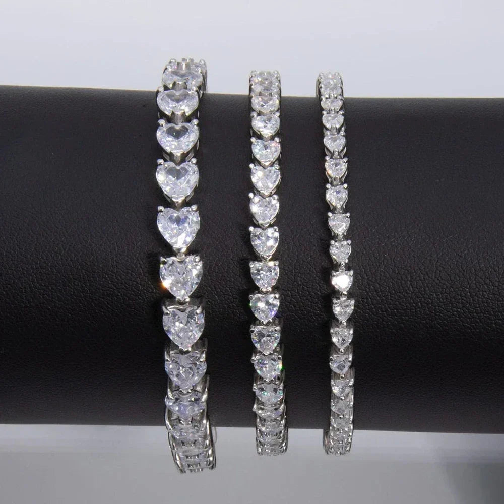 3/5/6.5mm Heart Cut Moissanite Tennis Bracelet with Certificates 925 Sterling Silver Sparkling Diamond Bracelets for Women