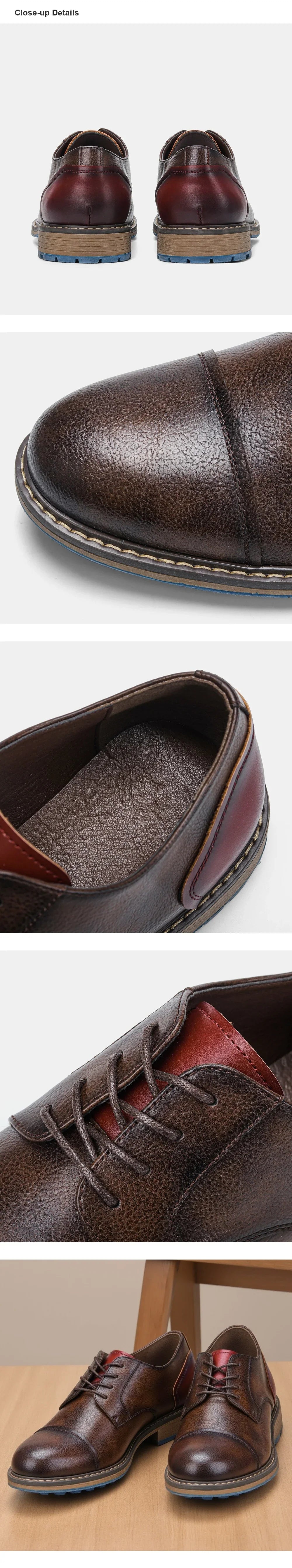 Retro Men Casual leather shoes Cap Toe Oxford Men Derby Shoes Fashion Men Leather Shoes