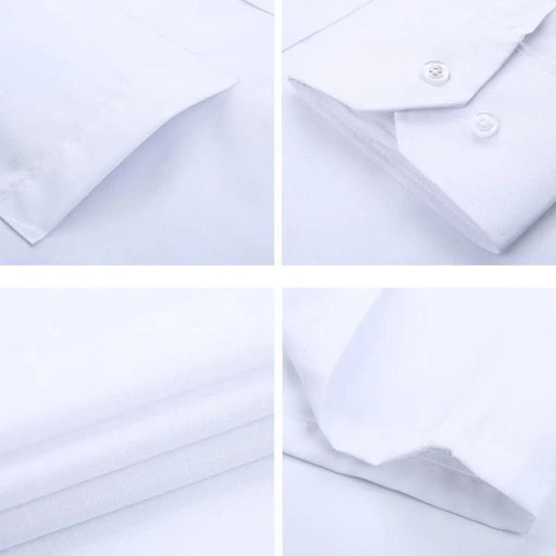 New Men Formal Shirt Long Sleeve Office Solid Color Anti-Wrinkle Fashion Business Pocket White Blue Social Pocket Shirts 6XL 7XL