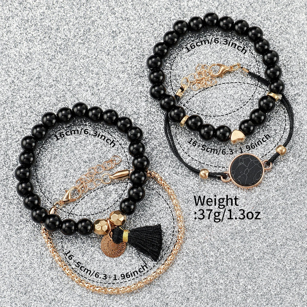 5pcs/set Women Silicone Band Quartz Watch and Beads Tassels Bracelet Set