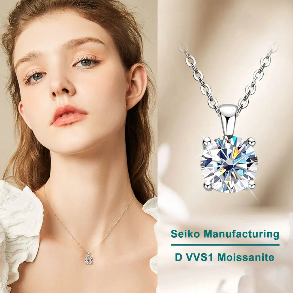 1-5 CT Moissanite Necklace Solitaire Pandent GRA Certified Dainty s925 Sterling Silver 18k Classic Necklaces for Women