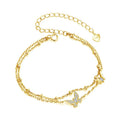 Double-Layer Butterfly Bracelet 925 Sterling Silver Adjustable CZ Layered Beads Wrist Chain Dainty Party Gift for Women