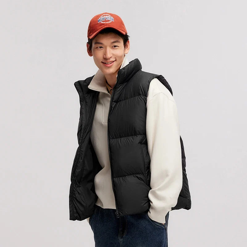 Down Vest Men 2024 Winter New Thermal Three-Proof Coat Solid Color Puffer Vest Versatile Vest