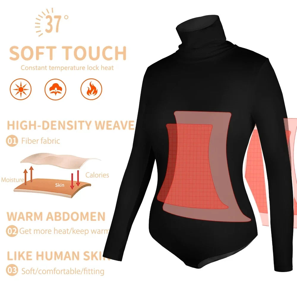 High Neck Bodysuit Women's Long Sleeved Shapewear Tummy Control Body Shaper Sexy Briefs Female Warm Clothing Autumn Winter New