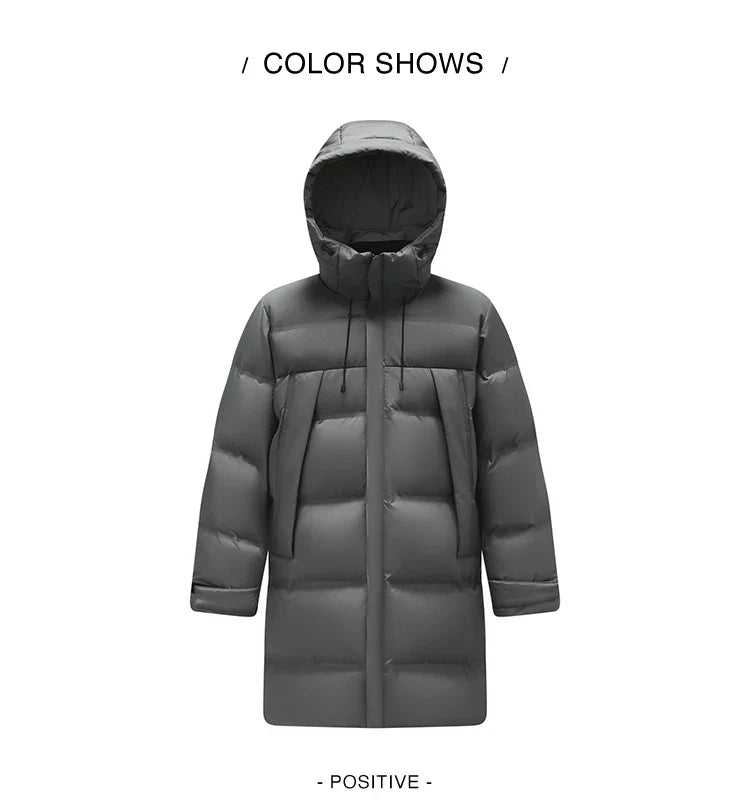 Down Jacket Men Long Hooded Loose Simple Versatile 2026 Winter Man Clothes Winter Outerwear
