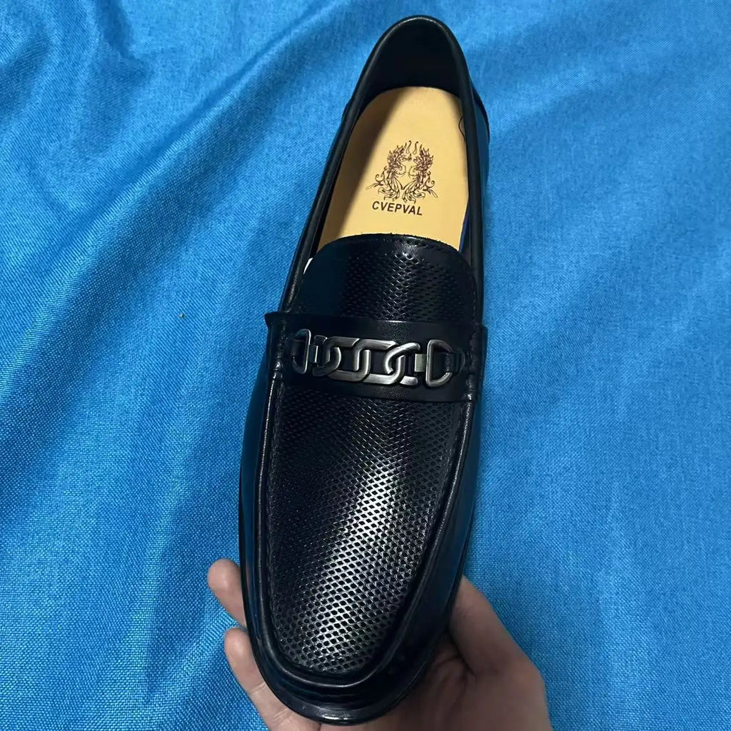 New 2025 Summer Men Genuine Leather Formal Business Loafers Slip On Retro Breathable Men Leather Moccasins Shoes