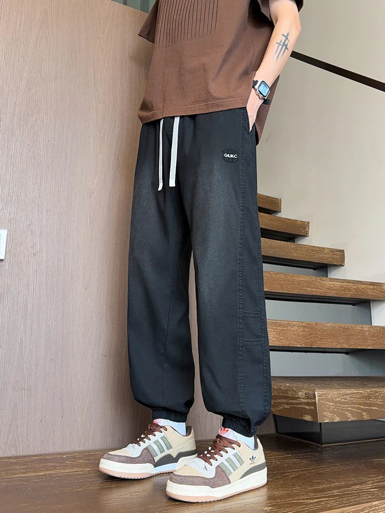 Lyocell Washed Men’s Jeans Lightweight Harem Joggers With Elastic Waist 4 Colors Baggy Denim Pants Asian Size L-6XL