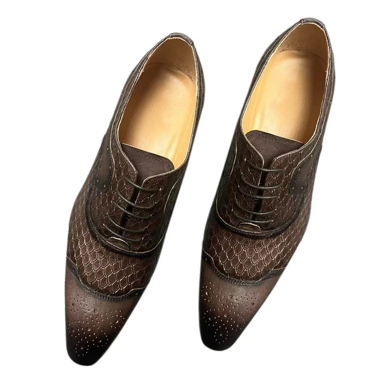 Men's Leather Shoes Engraving Printing Banquet Wedding Shoes Fashion High Quality Oxford Business Office Shoes Chocolate Black