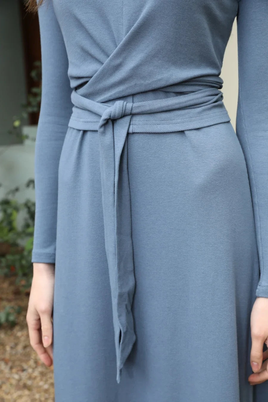2025 summer ribbing closed-fit wrap tops + Aline dress high Stretch matching sets