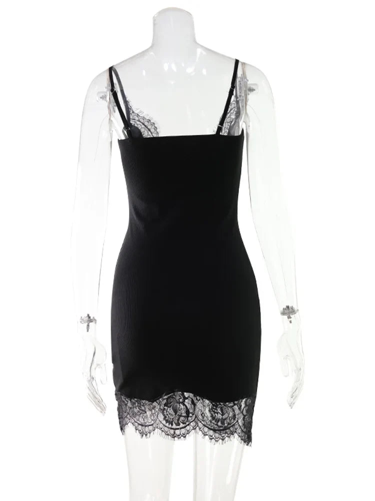Lace Patchwork Camisoles Solid Sexy Club Women Dresses Fashion Skinny Hip Wrap Female Outfits Fitness Regular Casual
