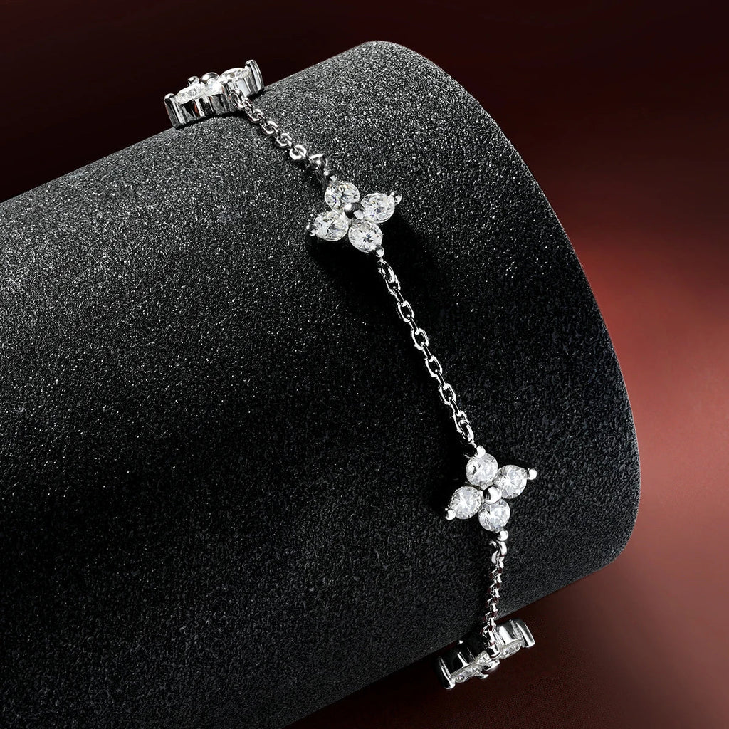 Clover GRA Certified 2cttw D Color Moissanite Bracelet for Women Girl 925 Silver Pass Diamond Test Hand Link Bracelets Gift