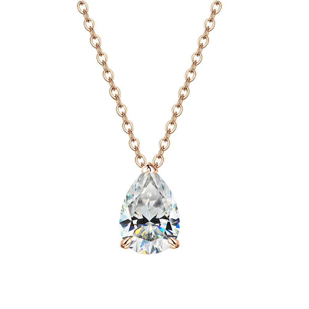 1-4Carat Pear Cut Moissanite Solitaire Pendant Necklace for Women S925 Silver 18K Gold Plated Waterdrop Neck Chain Jewelry Gift