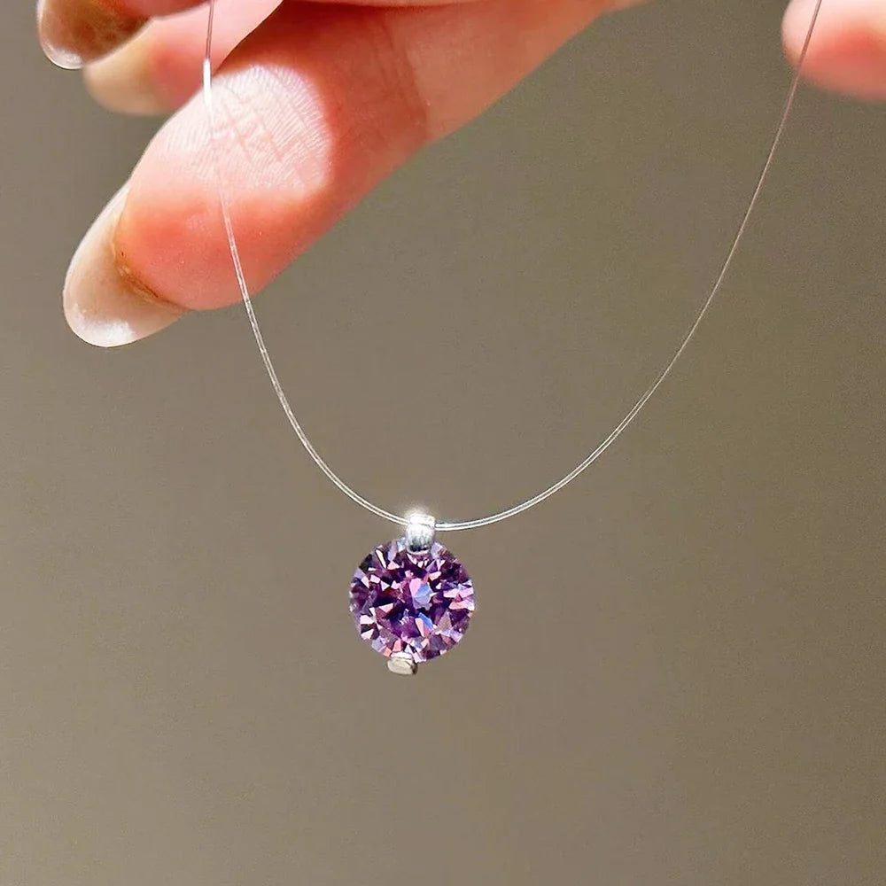 0.5-3CT Fishing Line Colorful Moissanite Pendant Necklace for Women  Certified 925 Sterling Silver Sparkling Diamond Necklace