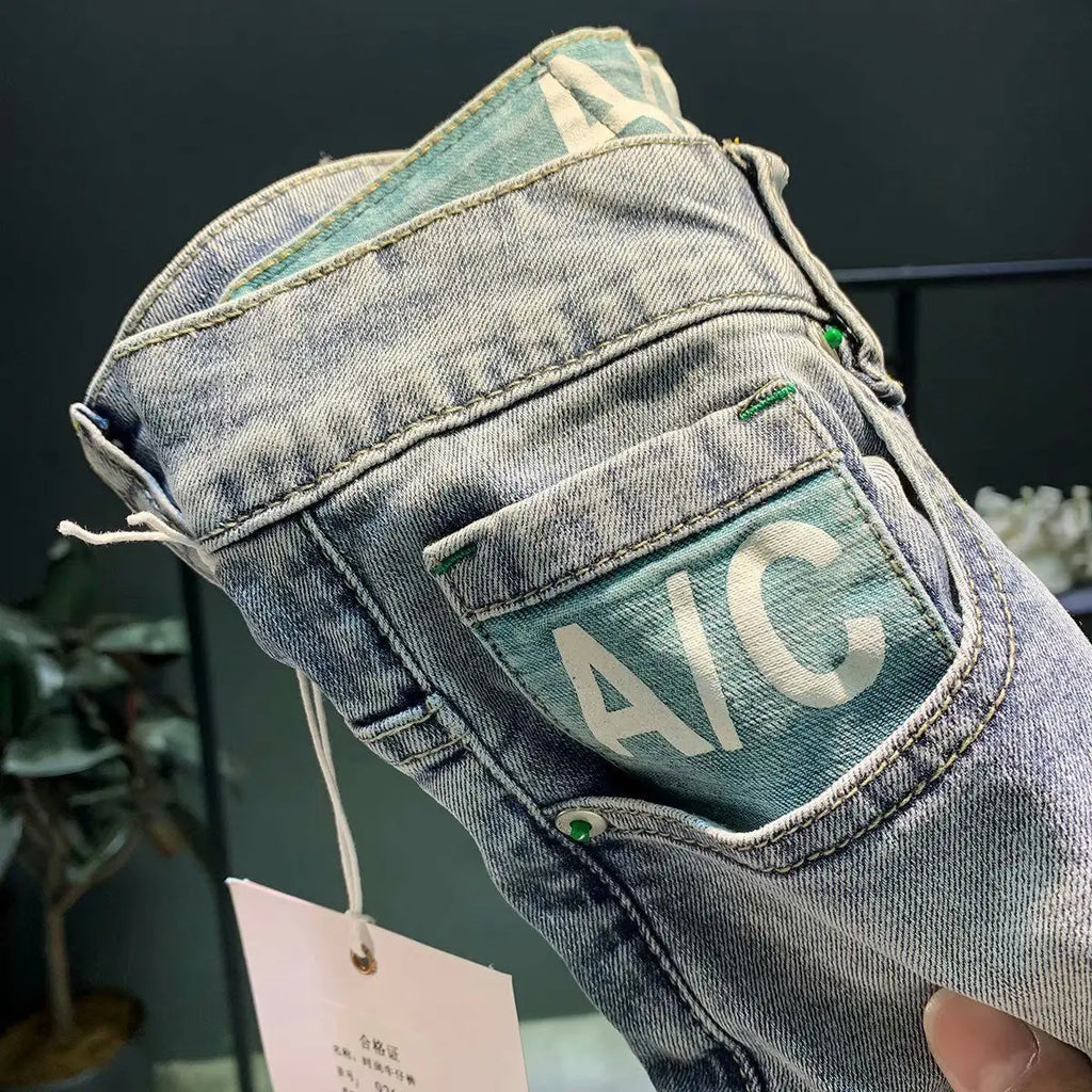 High-end 2023 Harajuku Designer Clothes Denim New Trousers Kpop Stretch Trendy Korean-style with Our Luxury Men's Casual Jeans